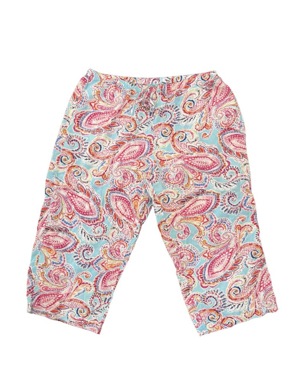 Lauren Ralph Lauren Paisley Print Pajama Set Cotton Blend Cropped Wide Leg Sz L - Picture 6 of 7